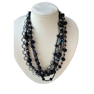EsMor Women's Black & Silver Beaded Necklace & Dangle Earrings Jewelry Set (NEW)